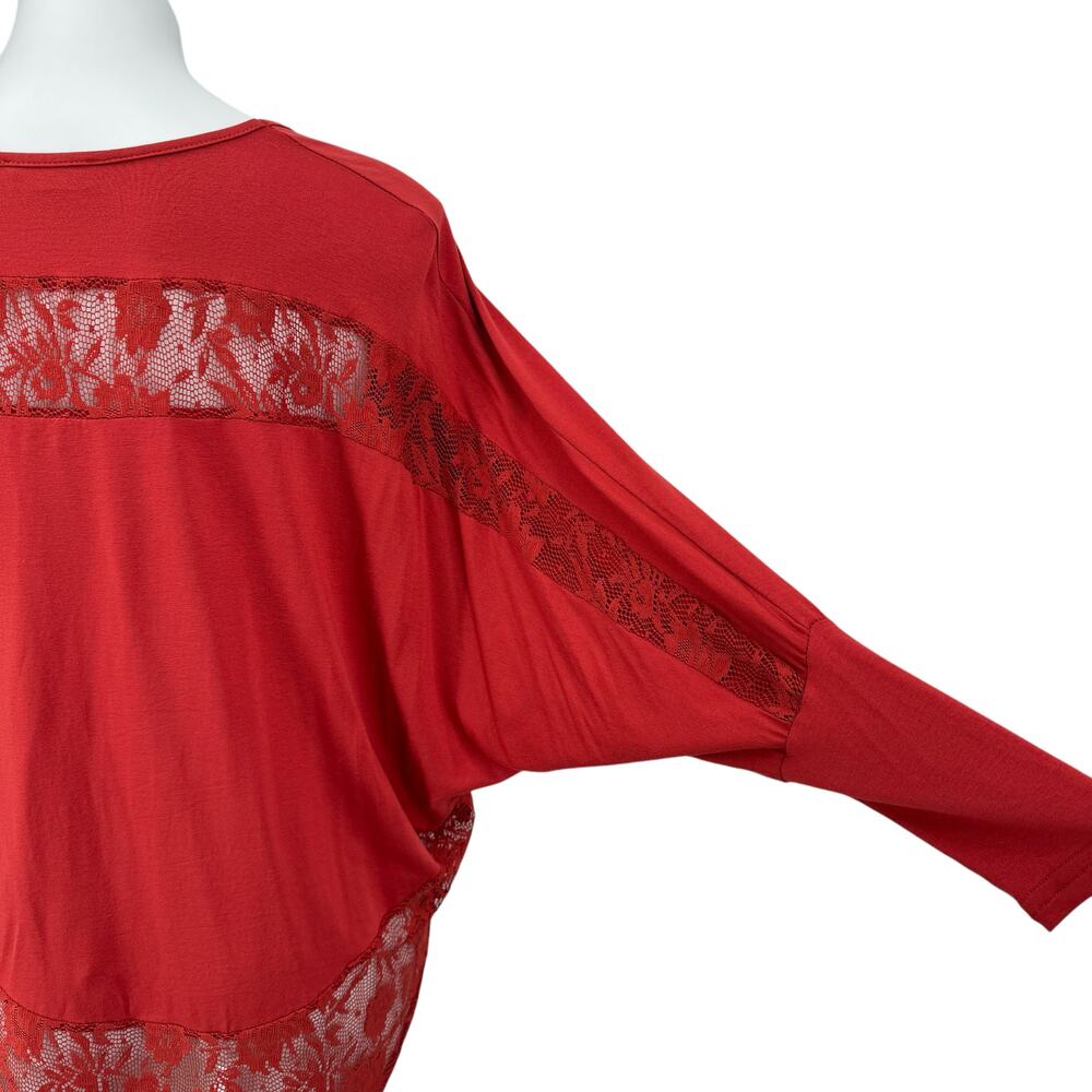 NEXTY Paris Lace Lagenlook Top Women's SZ L Red Art to Wear Delicate Flowy Sheer - Picture 5 of 8